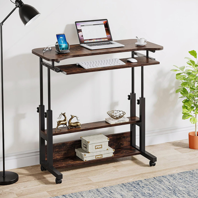 Bureau portatif à hauteur réglable de 32 pouces avec prises de courant et charge USB, idéal pour les petits espaces et les postes de travail modernes