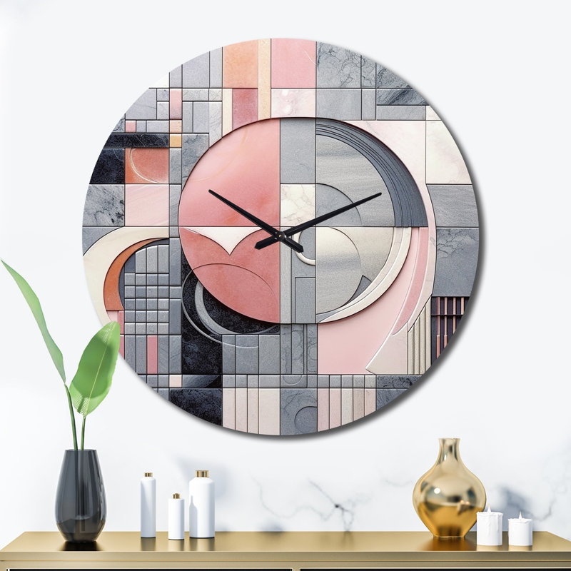 Horloge murale Pink Transcendent Angles III - Abstract Shapes, Très grand