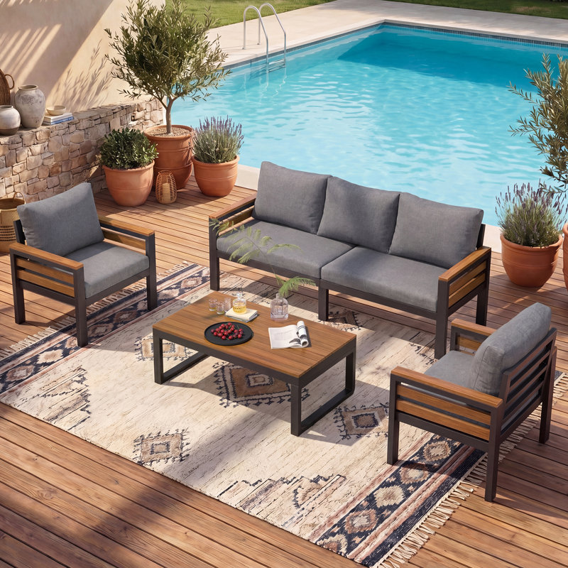 Patio 4 - Person Conversation Set with Removable Cushion, Gray