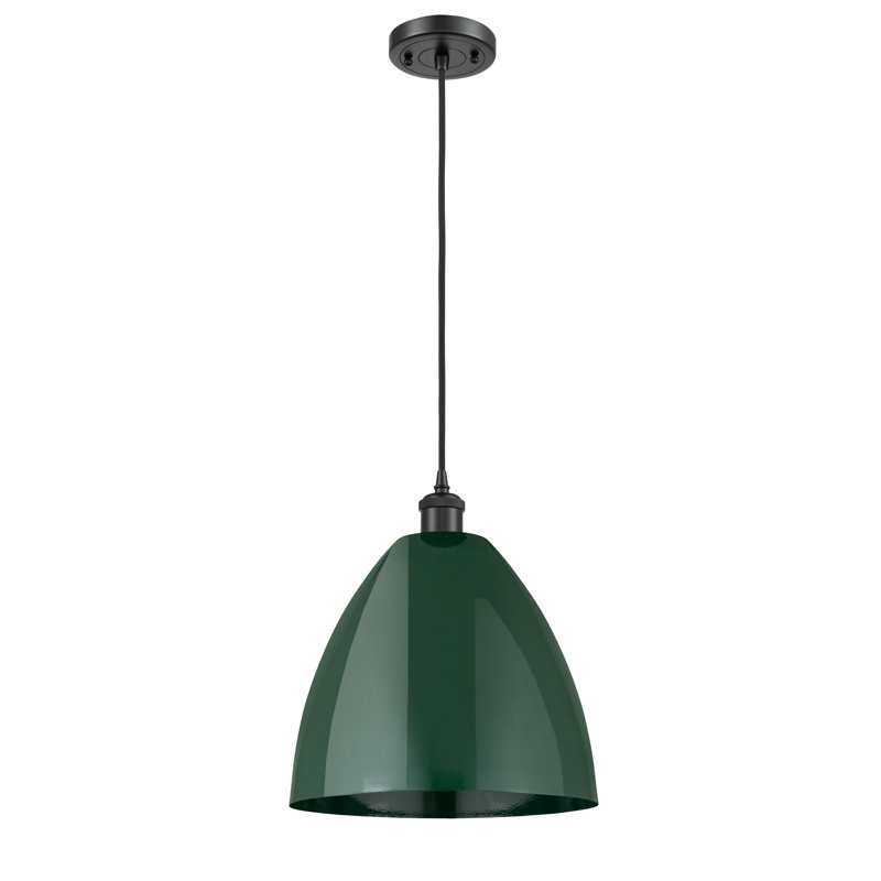 Luminaire suspendu conique 1 lumière, H 14,75 po x l 12 po x P 12 po, Vert, Noir mat