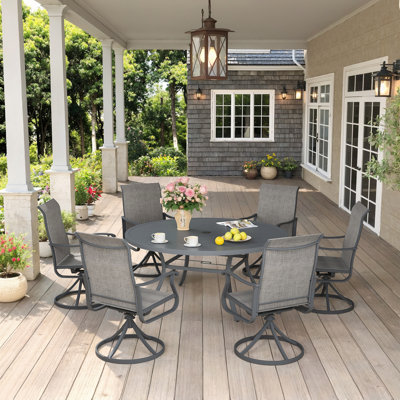 Baileyville 6-Person Patio Dining Set with 53" Round Patio Dining Table and 6 Swivel PVC-coated polyester Dining Chairs
