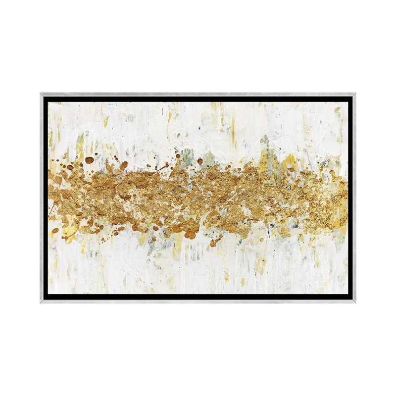 Impression d’art graphique, "Speckles of Gold" par Nikki Chauhan, H 32 po x l 48 po x 1,5 po, Toile avec cadre argenté