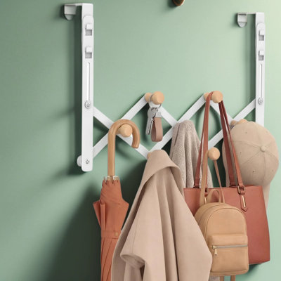 Porte-serviettes à suspendre au-dessus de la porte - Cintre de porte pliable et sans perceuse, robuste en métal extensible pour manteau de dortoir de salle de bain, silencieux avec coussins de protection, finition blanche élégante