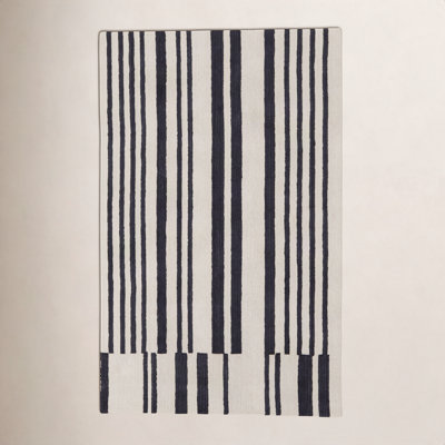 Ryo Ivory Black Hand-Tufted Striped Rug