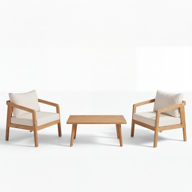 Ensemble de conversation 2 places avec coussins hydrofuges Airwyn, Coussin beige / structure naturelle
