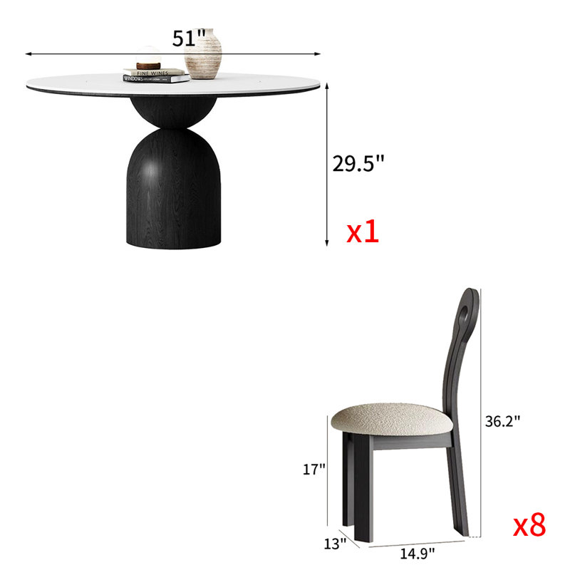 Ensemble de salle à manger Asfa, H 29,5 po x L 51 po x l 51 po