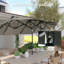 Parasol de patio spacieux avec cadre en acier, lumières solaires, ambiance de salle à manger