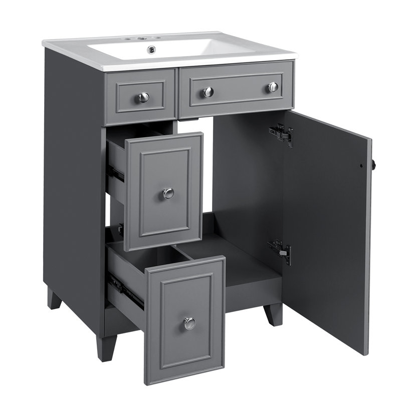 Meuble-lavabo de salle de bain bien conçu avec lavabo en céramique, plusieurs options de rangement, fermeture en douceur et facilité de plomberie