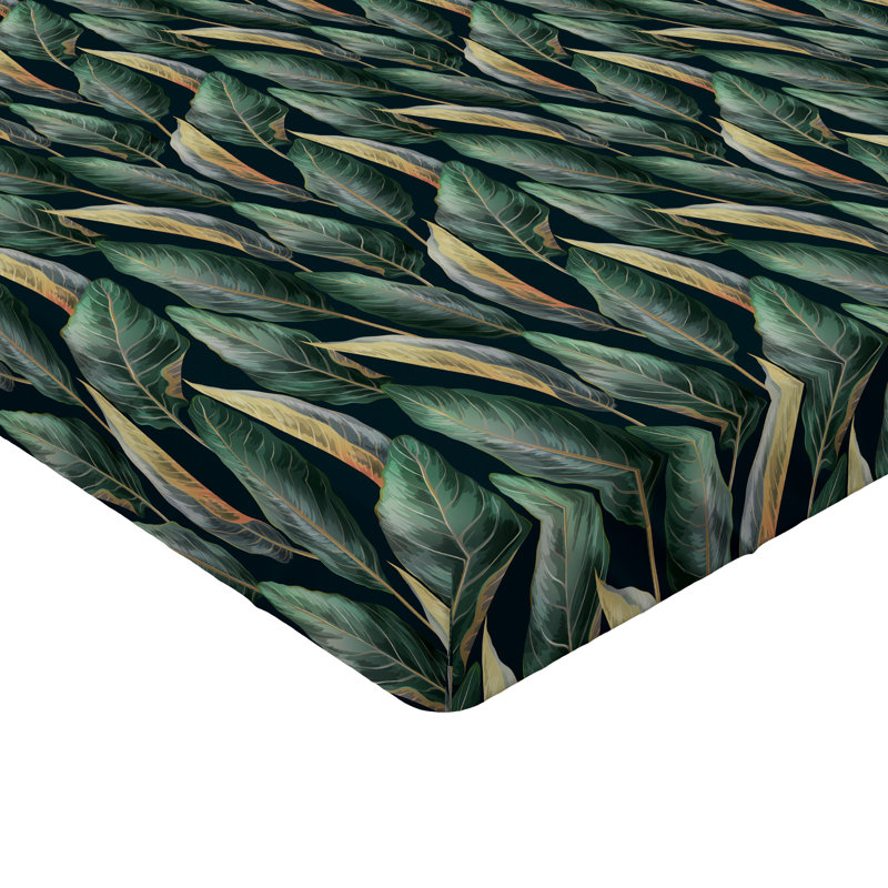Drap-housse à motif floral Ambesonne, Drap-housse de taille simple, Bleu sarcelle foncé / motif floral vert forêt 2