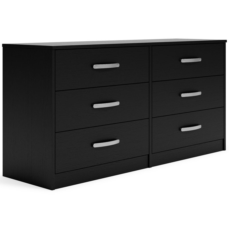 Commode double 6 tiroirs Dymone, H 26,22 po x l 52,72 po x P 15,83 po, Noir