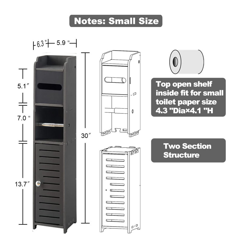 Bathroom Storage, Toilet Paper Stand Beside Storage Fit for Half Bathroom,  Next to Toilet Storage, for Small Spaces,Black by AOJEZOR