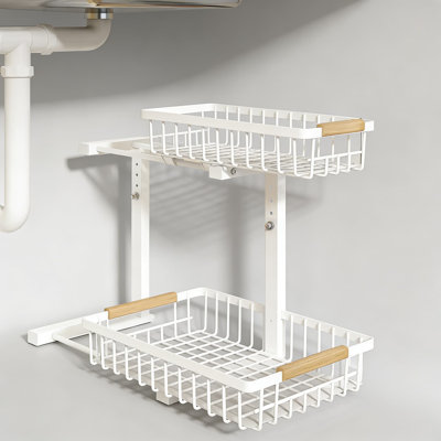 Tiroir de rangement sous l'évier avec rangement coulissant, armoires de cuisine et de salle de bain réglables en hauteur à 2 niveaux avec rails coulissants lisses, conception en L peu encombrante