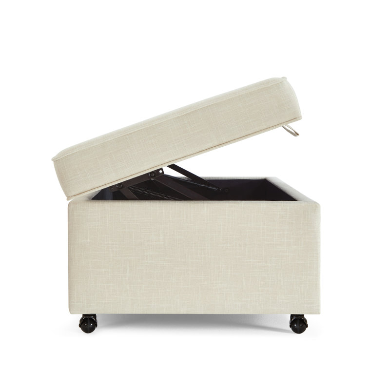 Modern Comfort Sofa Ottoman With Storage, Modular Sectional Storage Ottoman With Wheels, Ivory
