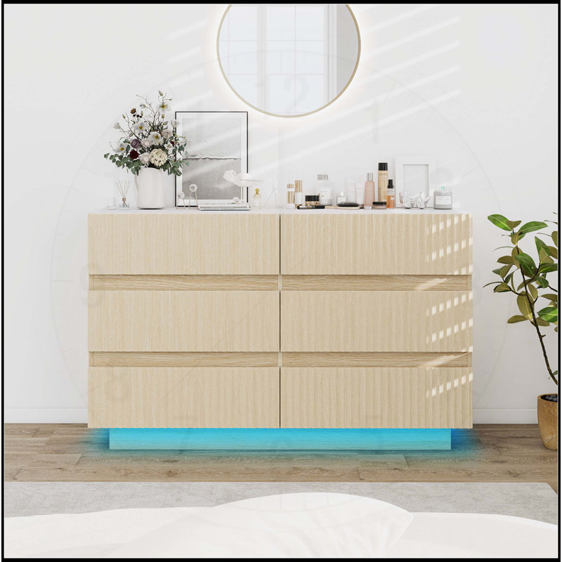 Commode moderne à 6 tiroirs avec DEL et caractéristiques de sécurité pour différentes pièces