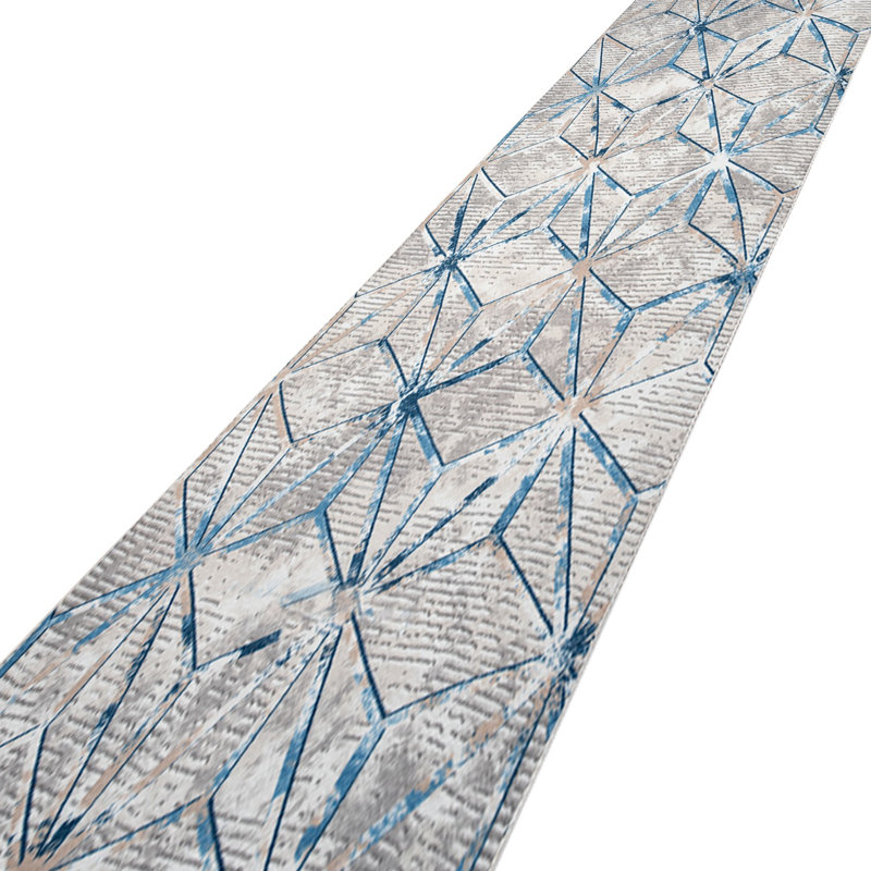 Stylish Hall Carpet (2.6 x 4.9 ft), Grey & Blue, 100% Polyester, 1500 g/m² | Pile Height: 0.4 in, Non-Slip Dot Underside, Machine Washable at 86°F | Vibrant Digital Printing, Perfect for Entryways & Living Spaces