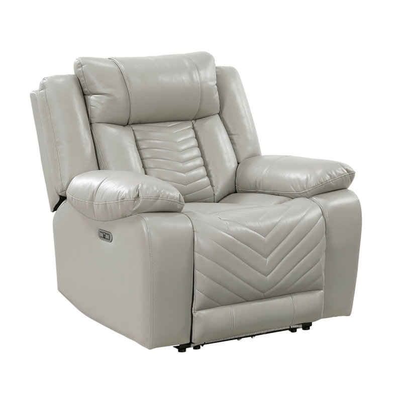 Fauteuil inclinable électrique, ports USB et DEL bleue, similicuir gris rembourré de mousse, Gris