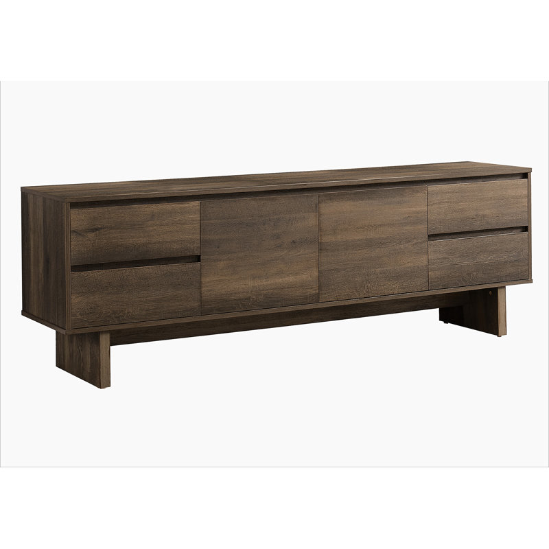 Meuble télé, console de 72 po, meuble multimédia, tiroirs de rangement, armoire de rangement, stratifié brun, transitionnel