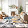 Modern Floral Cream/Yellow/Blue Performance Area Rug
