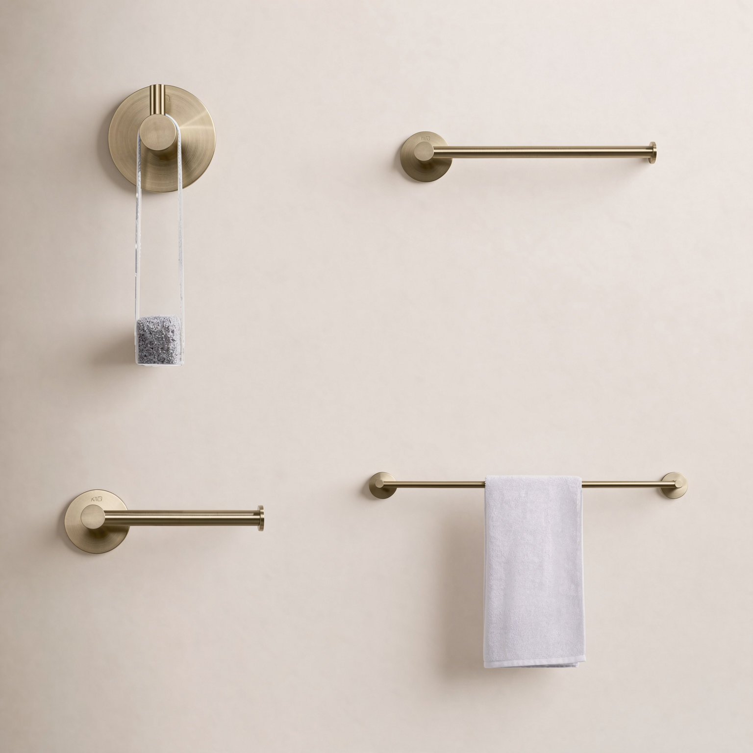Circular 5-Piece Bathroom Hardware Set, Brush Gold