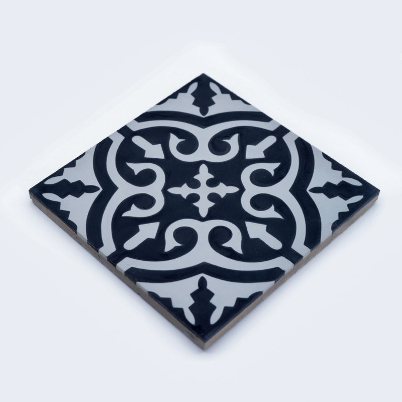 Argana 8" x 8" Cement Patterned Wall & Floor Tile, Black/Gray
