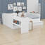 Lit plateforme en bois avec tiroirs, tablettes et coiffeuse-651720471