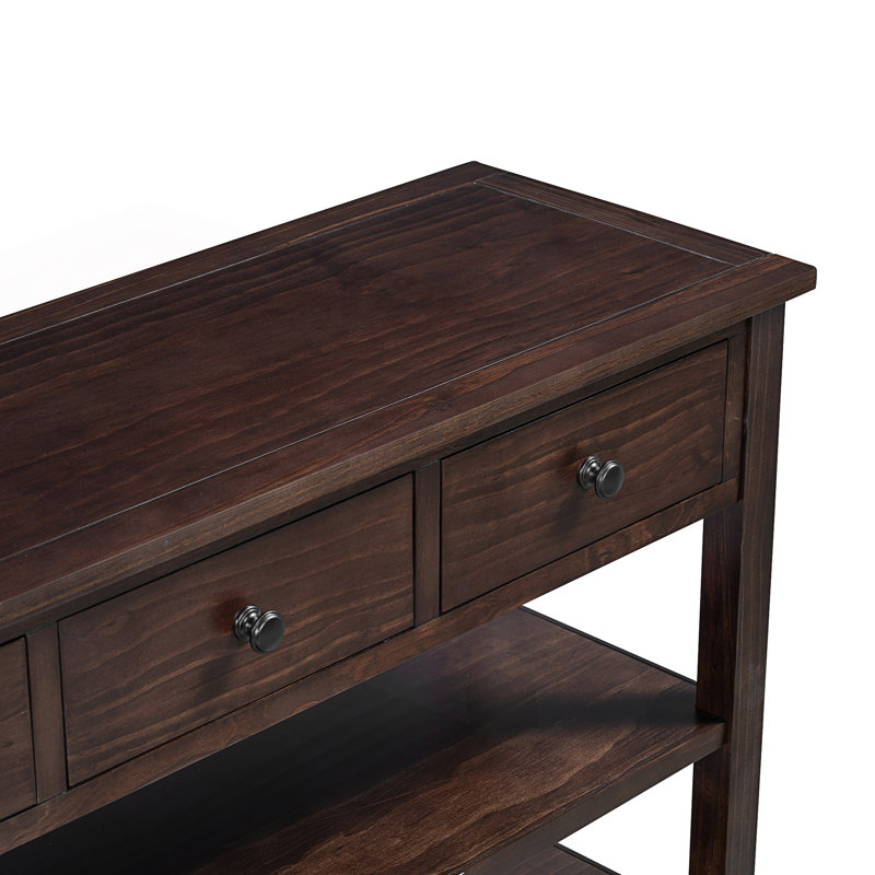 Retro Design Console Table with Two Open Shelves, Pine Solid Wood Frame
