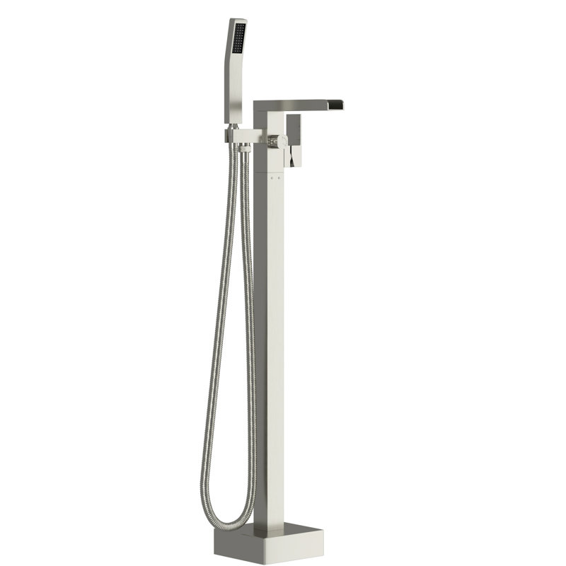 Freestanding Waterfall Bathroom Faucet, 360 Swivel Spout And Hand Shower, Dual Temperature, Brushed Nickel Brass Faucet With Tub Detachable Handheld, Rotatable, Temperature Control,