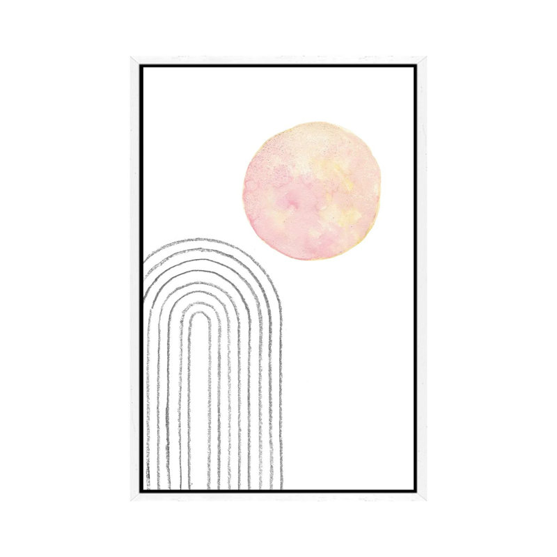Blush Pink Sun And Rainbow by Whales Way - Print on Canvas, 66.04cm H x 45.72cm W x 3.81cm D, White Framed