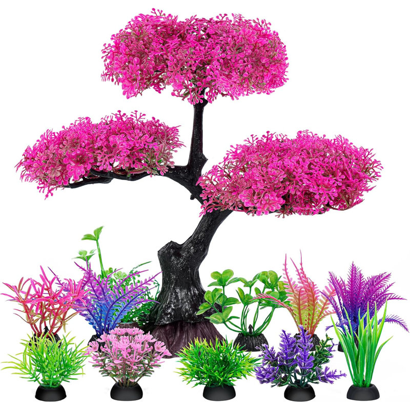 Ensemble de décoration d'aquarium en forme de cerisier rose