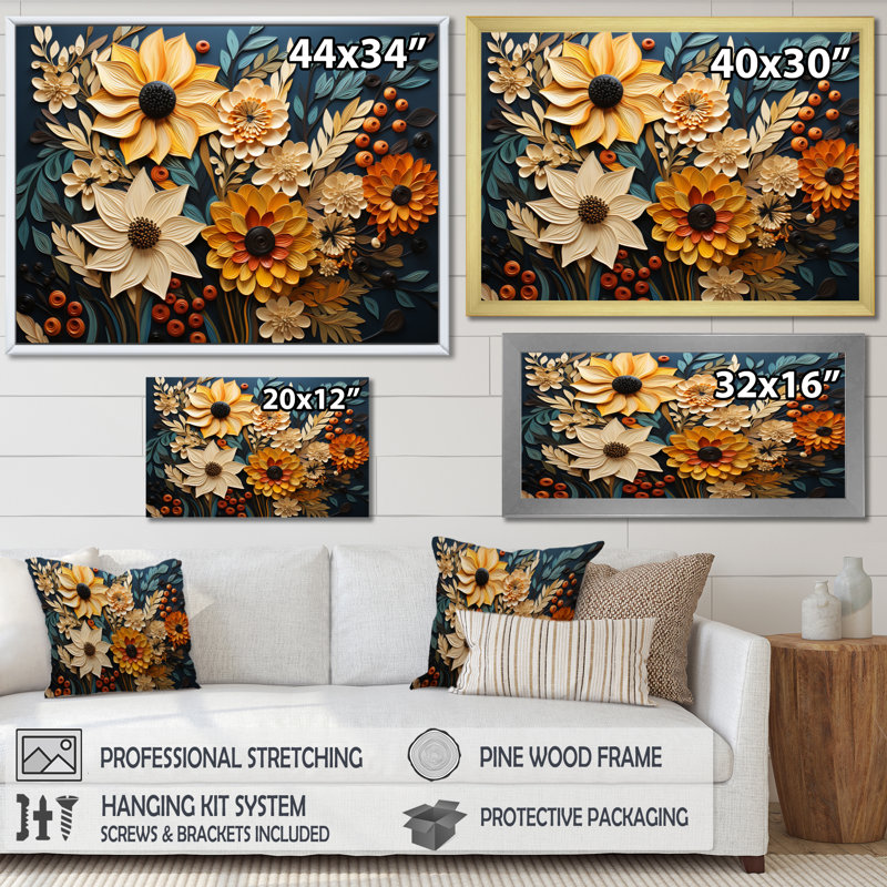 Abstrait symphonie de tournesols - impressions sur toile de tournesols, Cadre flottant noir, H 24 po x l 32 po x P 1 po