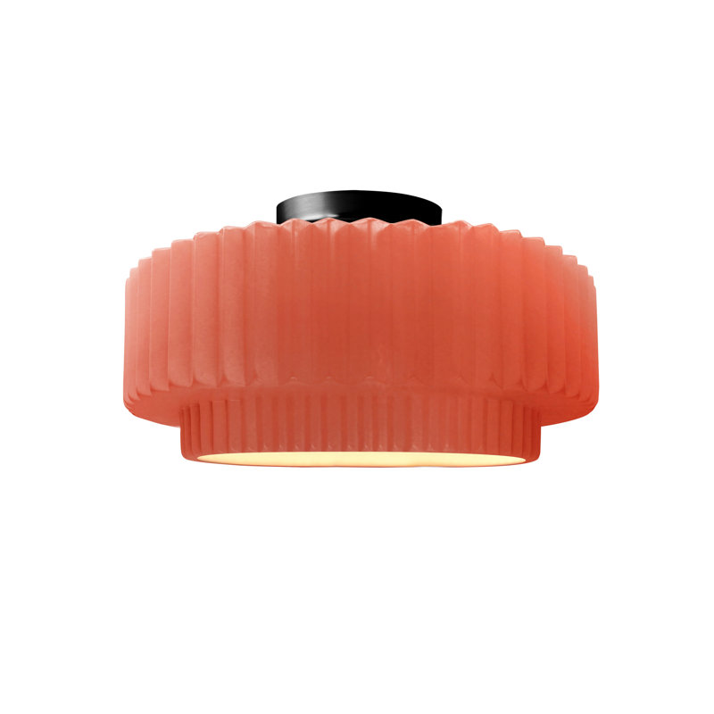 Radiance Ceramic Pleated Semi-Flush Mount, Gloss Blush, Matte Black, 7" H x 12" W x 12" D