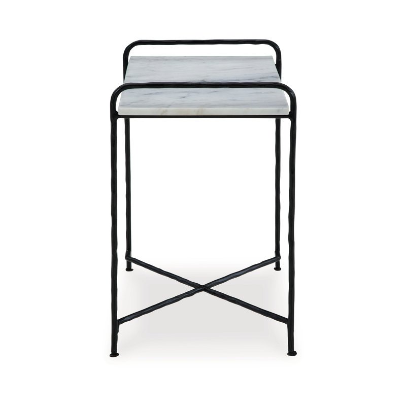 White Marble Top Black Metal Rectangular Accent Table