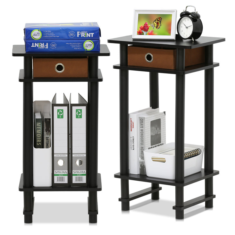 Chrisley Side Table with Fabric Bin Drawer, Set of 2, Espresso