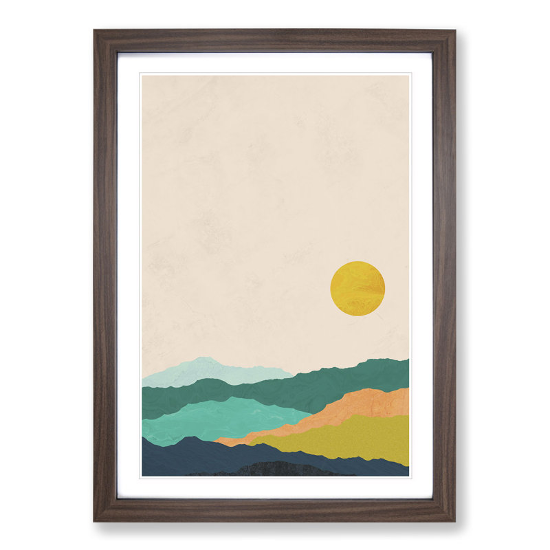 Nordic Minimalist Landscape No.3 - Picture Frame Graphic Art, Walnut Framed, 65cm H x 48cm W x 2cm D