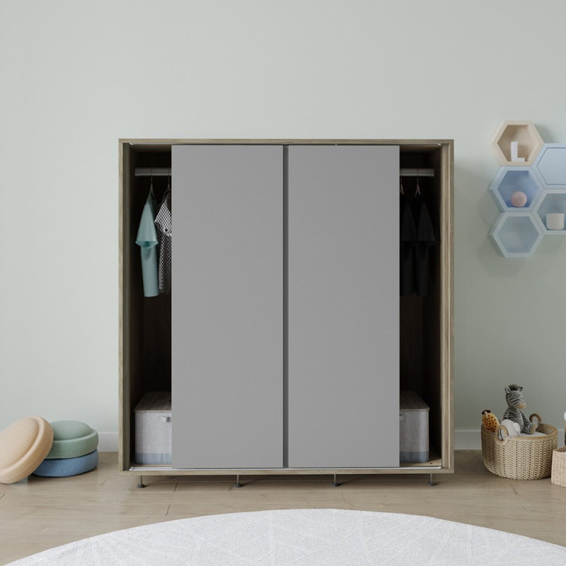 Solid Wood Wardrobe, Oak/Grey