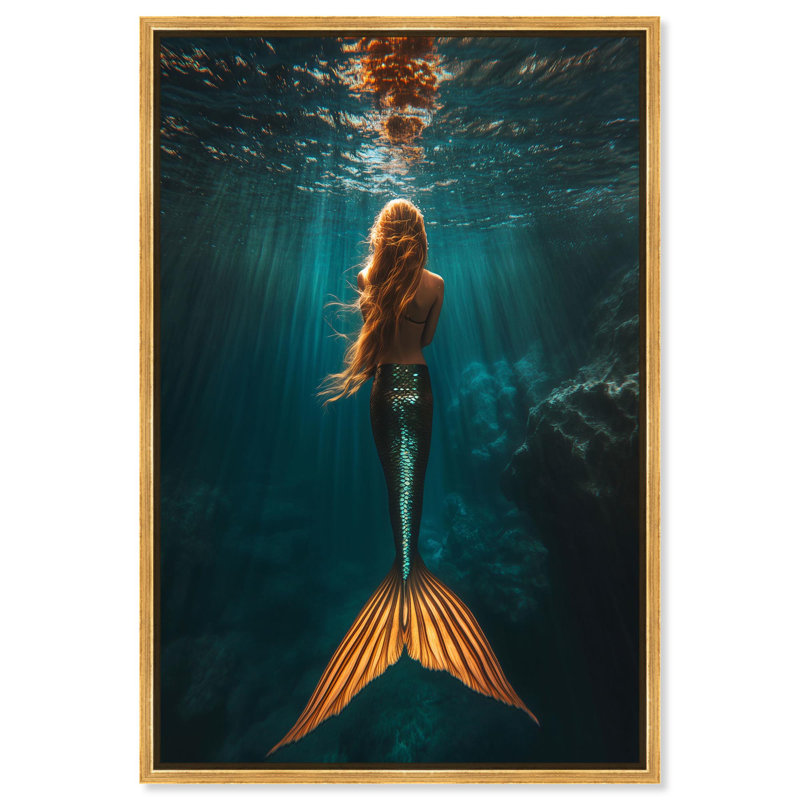 «Mermaid Day» par Art Remedy, H 37 po x l 25 po, Cadre flottant, Or
