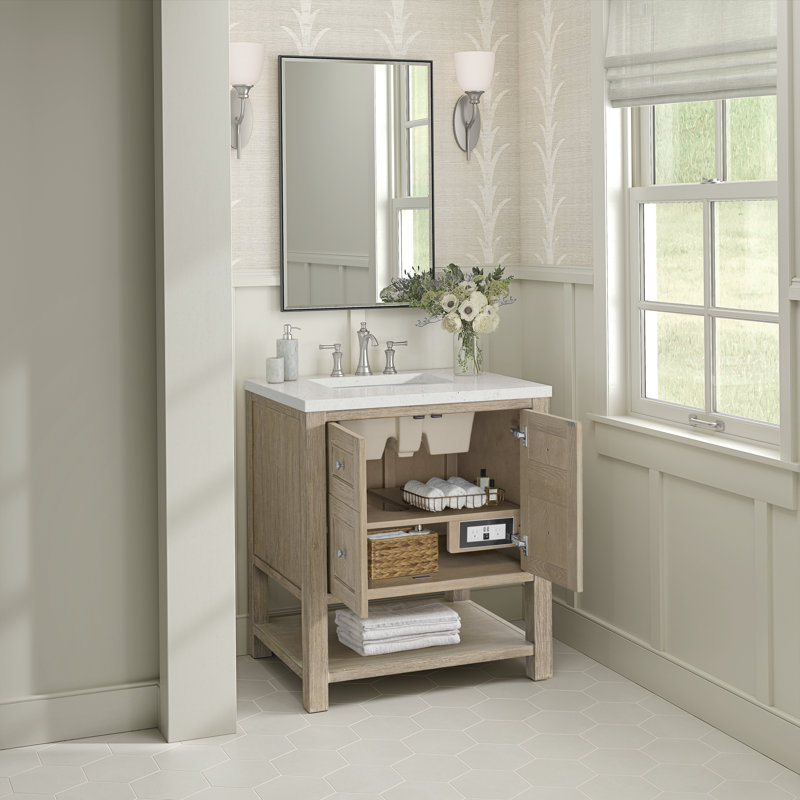 Breckenridge 30'' Single Bathroom Vanity with Top, Whitewashed Oak, Lime Delight, 8" Widespread