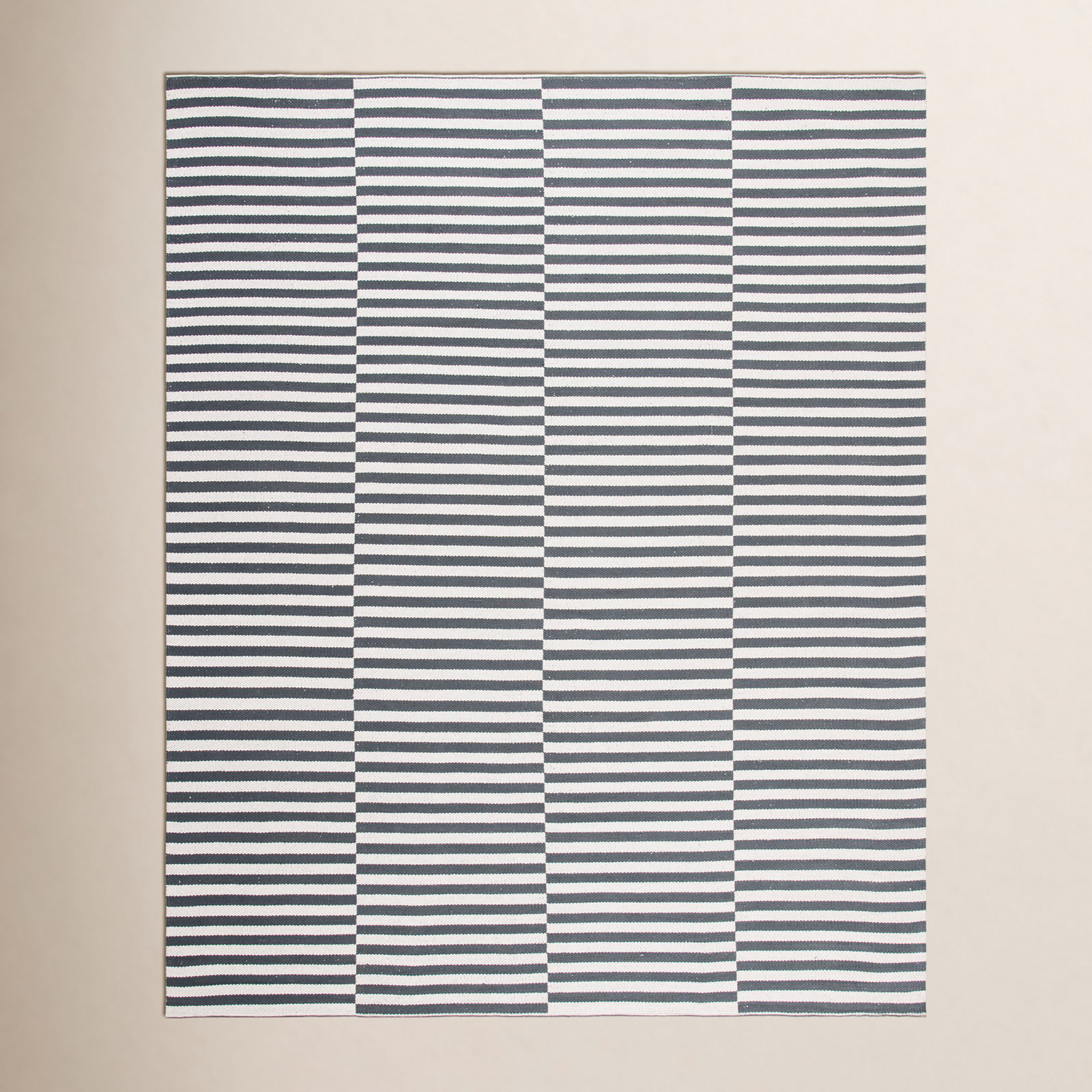 Ilona Ivory Gray Striped Cotton Rug, Rectangle 6' x 9'
