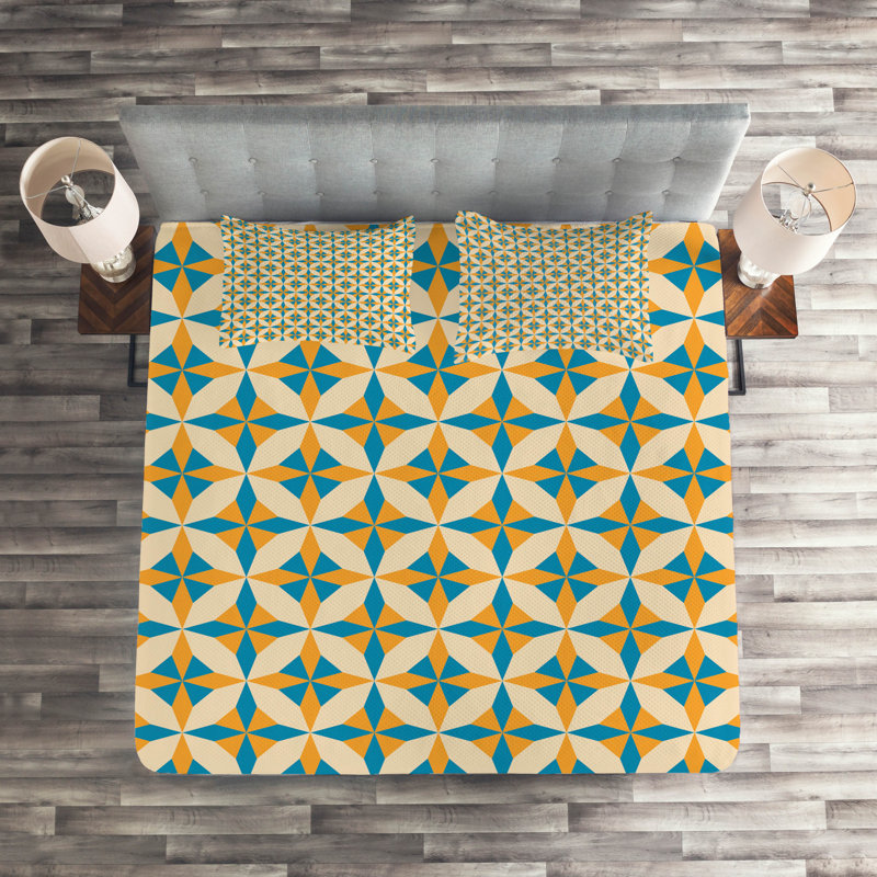 Traditional Polyester Geometric Shapes Coverlet, Queen Bedspread + 2 Shams