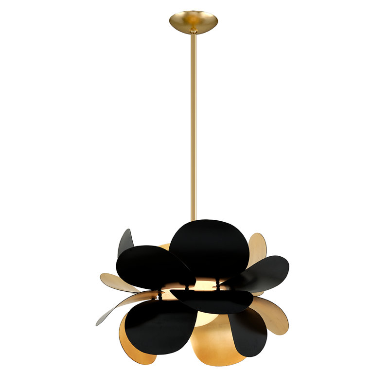 Lustre 1 lumière Ginger, Feuille d'or / combo noir doux, H 17 po x l 26,25 po x P 26,25 po