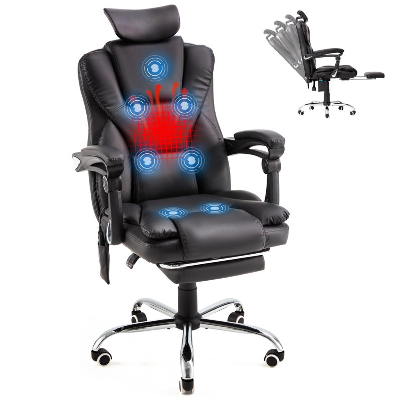 Chaise de bureau avec massage vibrant à 7 points et fonctions de chaleur, Noir avec appui-tête
