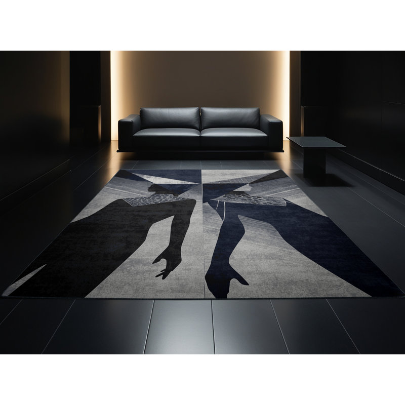 Tapis gris lavable à la machine à motif géométrique moderne Kymani, 4 x 6