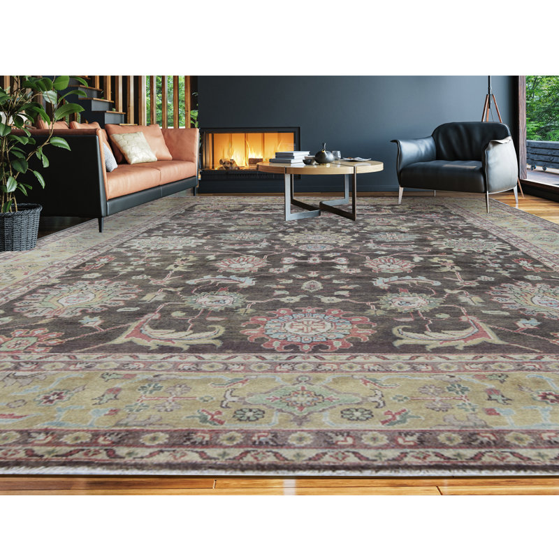 Wool Oriental Area Rug in Dark Gray/Khaki, Rectangle 8'10" x 11'9"