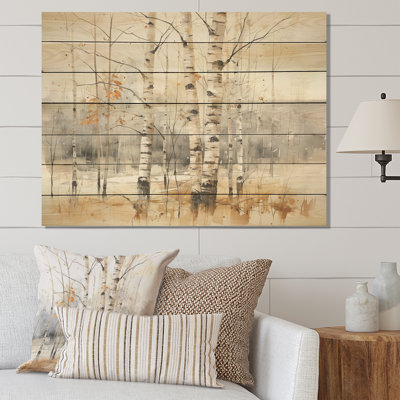 Winter Birch Wood Forest I - Tree Birch On Wood Print