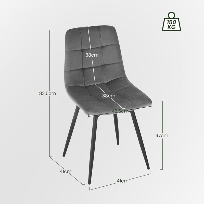 47cm H Velvet Upholstered Side Chair, Grey