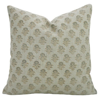 Housse de coussin en tissu 100% coton, housse de coussin décorative à motif de blocs de fleurs à motif floral traditionnel (Bagru Buti). 