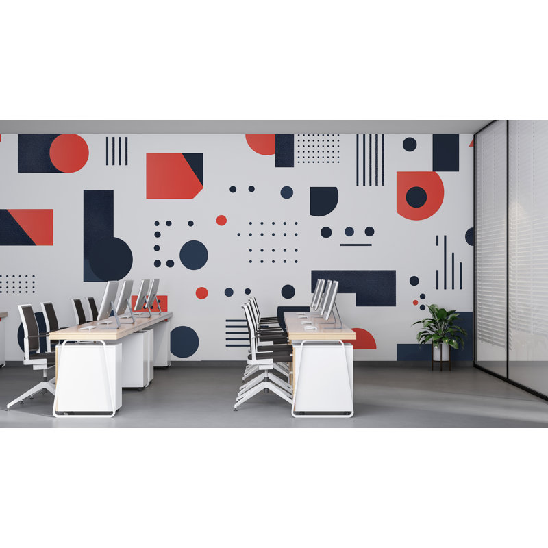 Adhésif décoratif de bureau géométrique moderne - formes abstraites autocollantes bleu marine et corail 083Mv