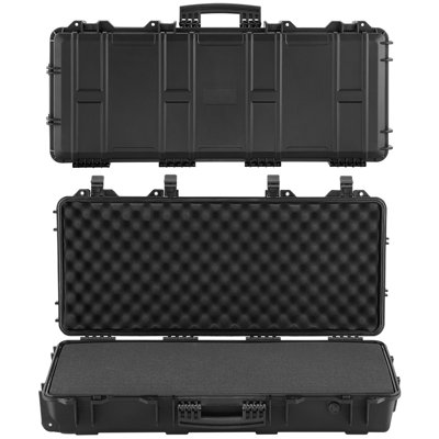 Hard Rifle Case, Lockable Rifle Case with 4 Layers Pre-cut Foams, 36 in Gun Storage with Wheels, IP67 Waterproof and Dustproof Pistol Storage Cases for Rifles, Shotguns, Airsoft Guns, Black
