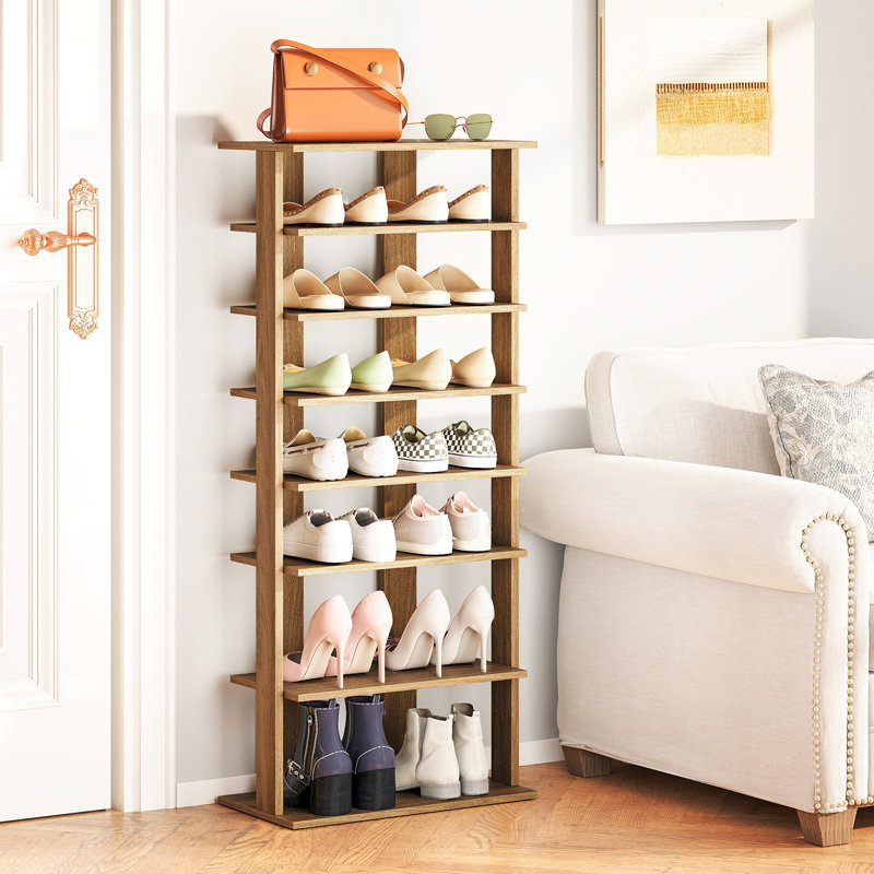 7-Tier Double Rows Shoe Rack Vertical Wooden Shoe Storage Organizer Patented