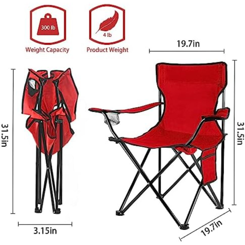 Chaises de camping pliantes, pour la plage, la pelouse, la cour, Rouge
